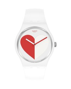 Красные часы Half &lt;3 с белым силиконовым ремешком Swatch, белый