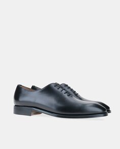 Мужские черные кожаные туфли на шнуровке в английском стиле с гладким верхом и круглым носком Yanko, черный