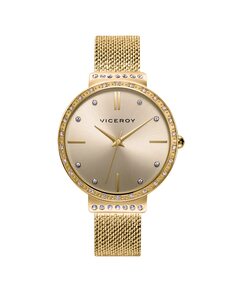 Шикарные женские часы с тремя стрелками из золотой стали Ip и миланской сеткой Viceroy, золотой