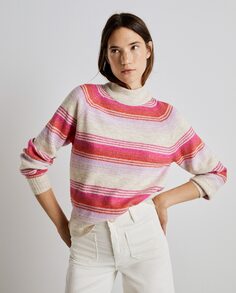 Женский свитер в несколько полосок с круглым вырезом Easy Wear, фуксия