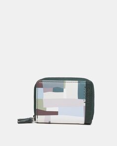 Небольшой кожаный кошелек с разноцветным геометрическим принтом Abbacino, мультиколор
