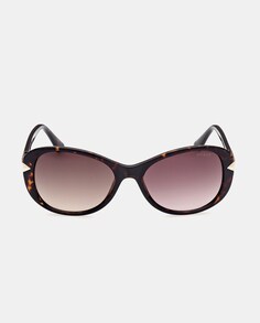 Овальные солнцезащитные очки цвета гаваны с тонкими дужками Guess, коричневый