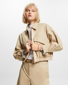 Короткая хлопковая женская куртка с карманами Esprit, бежевый