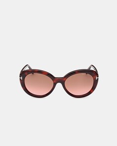 Женские овальные солнцезащитные очки из ацетата цвета гавана Tom Ford, коричневый