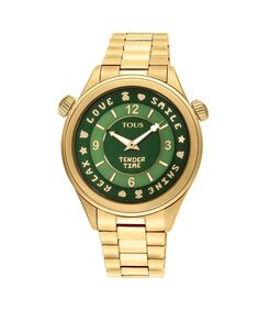 Женские часы Tender Time из нержавеющей стали с зеленым циферблатом Tous, золотой