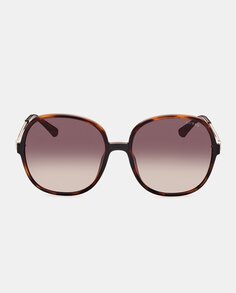 Женские солнцезащитные очки оверсайз гаванского цвета с металлическими дужками Guess, темно коричневый