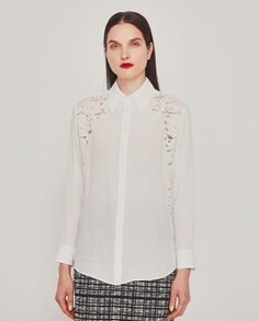 Женская блузка с цветочным узором и однотонным принтом Mirto, белый