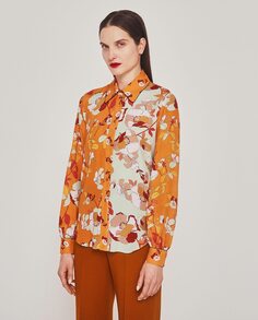 Женская блузка со слегка пышными рукавами и цветочным принтом Mirto, оранжевый