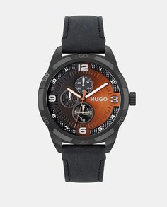 Grip 1530275 многофункциональные черные кожаные мужские часы Hugo, черный