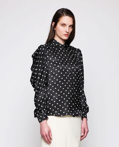 Женская блузка с глубокими плечами и принтом в горошек Mirto, черный
