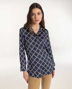 Женская блузка с клетчатым принтом и длинными рукавами Naulover, темно-синий