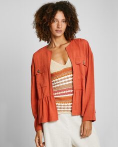Женская куртка с карманами и низким рюшем Trucco, оранжевый