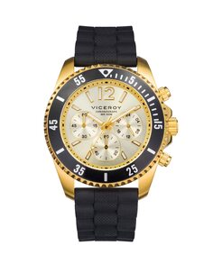 Мужские стальные часы с хронографом Heat с золотым IP и черным силиконовым ремешком Viceroy, черный