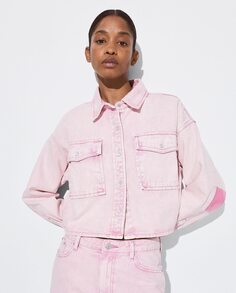 Женская джинсовая куртка с карманами однотонного цвета Parfois, розовый