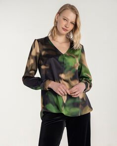 Женская блузка с абстрактным принтом и длинным рукавом Naulover, зеленый