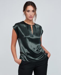 Однотонная блузка с металлизированной деталью с короткими рукавами Calvin Klein, зеленый