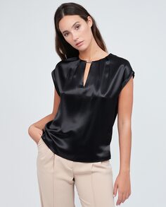 Однотонная блузка с металлизированной деталью с короткими рукавами Calvin Klein, черный
