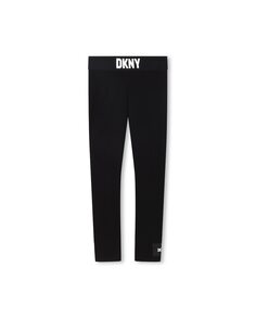 Однотонные девичьи леггинсы с логотипом на талии DKNY, черный