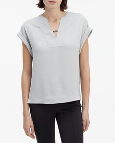 Струящаяся блузка с короткими рукавами и металлизированной деталью на груди Calvin Klein, серый