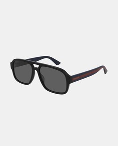 Мужские солнцезащитные очки-авиаторы черного цвета из ацетата с двойной перемычкой Gucci, черный