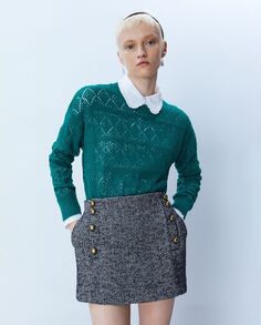 Ажурный свитер-коробочка Sfera, зеленый (Sfera)