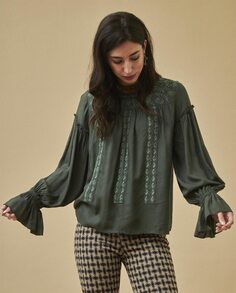 Женская блузка с длинными рукавами и вышивкой NKN Nekane, темно-зеленый