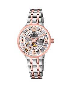 Женские часы F20615/1 Автоматический скелетон из розовой стали Festina, розовый