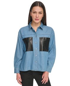 Синяя женская блузка с круглым вырезом Dkny Jeans, синий