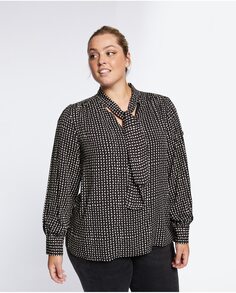 Женская блузка с принтом и поясом на шее Fiorella Rubino, черный