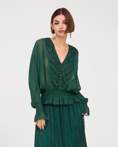 Женская блузка из комбинации тканей с люрексом NKN Nekane, зеленый
