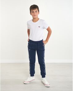 Спортивные штаны в контрастную полоску для мальчика с кулиской Spagnolo, темно-синий