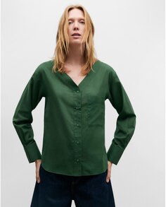 Блузка из 100% хлопка с двойным V-образным вырезом Adolfo Dominguez, темно-зеленый