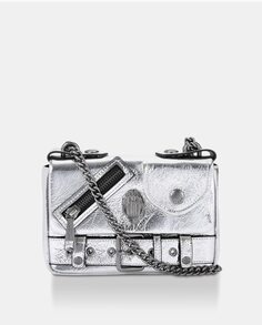 Маленькая кожаная сумка через плечо Hackney серебристого цвета Kurt Geiger, серебро