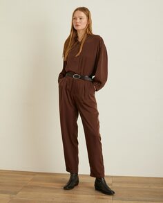 Женские классические брюки из струящегося атласа Yerse, коричневый