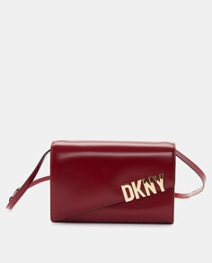 Маленькая красная кожаная сумка через плечо с магнитом DKNY, красный