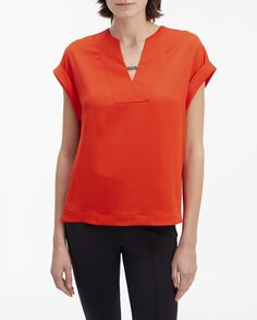 Струящаяся блузка с короткими рукавами и металлизированной деталью на груди Calvin Klein, красный
