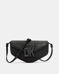 Маленькая черная кожаная сумка через плечо Downtown с клапаном DKNY, черный