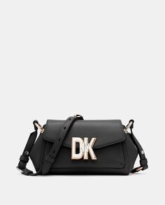 Черная кожаная сумка через плечо Downtown с клапаном среднего размера DKNY, черный