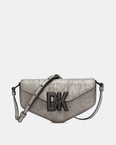Маленькая серебряная кожаная сумка через плечо Downtown с клапаном DKNY, серебро