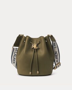 Маленькая кожаная сумка Andie цвета хаки с завязкой на шнурке Lauren Ralph Lauren