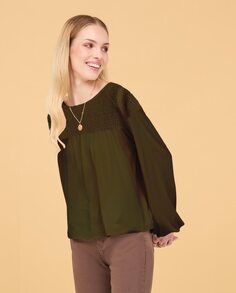 Женская блузка с вырезом «лодочкой» и длинными рукавами Nud, темно-зеленый