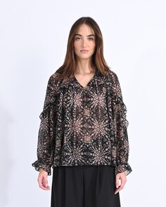 Женская блузка с длинными рукавами, рюшами-бантиками и принтом Molly Bracken, черный