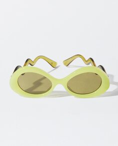 Желтые женские солнцезащитные очки Parfois с круглой защитой от ультрафиолета и изогнутыми дужками Parfois, желтый