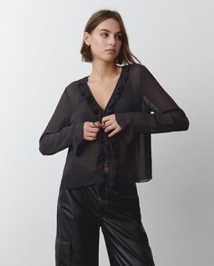 Прозрачная женская блузка с рюшами Brownie, темно-серый