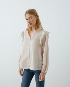 Полосатая блузка с рюшами на рукавах Southern Cotton, сиреневый