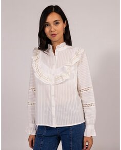 Женская блузка с длинными рукавами и рюшами Naf Naf, белый