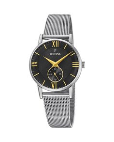 F20572/4 Женские часы в стиле ретро со стальным и черным циферблатом Festina, серебро