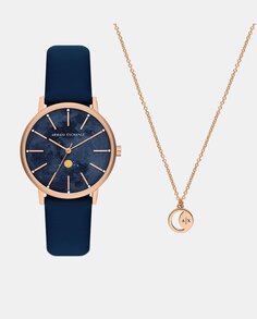 Lola AX7149SET Лунно-синие кожаные женские часы с подвеской Armani Exchange, синий