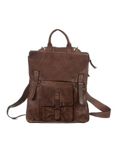 Кожаная сумка через плечо унисекс, трансформируемая в коричневый рюкзак Stamp, темно коричневый