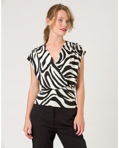 Женская блузка с перекрестным вырезом и зебровым принтом Naf Naf, черный